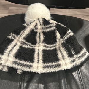 Sprigs Plaid Fleece Beanie with Pom Pom